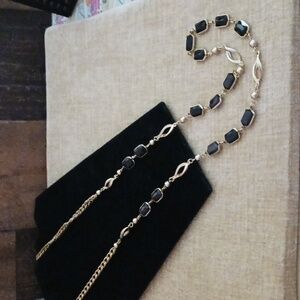 Vintage Korea Gold Tone Black Bead Necklace
